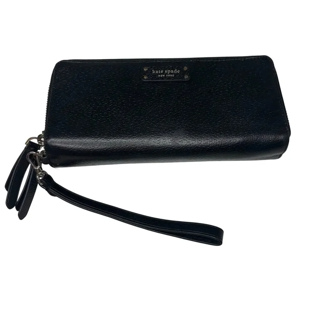 Kate Spade Black Leather Double Zip Wallet Wristlet